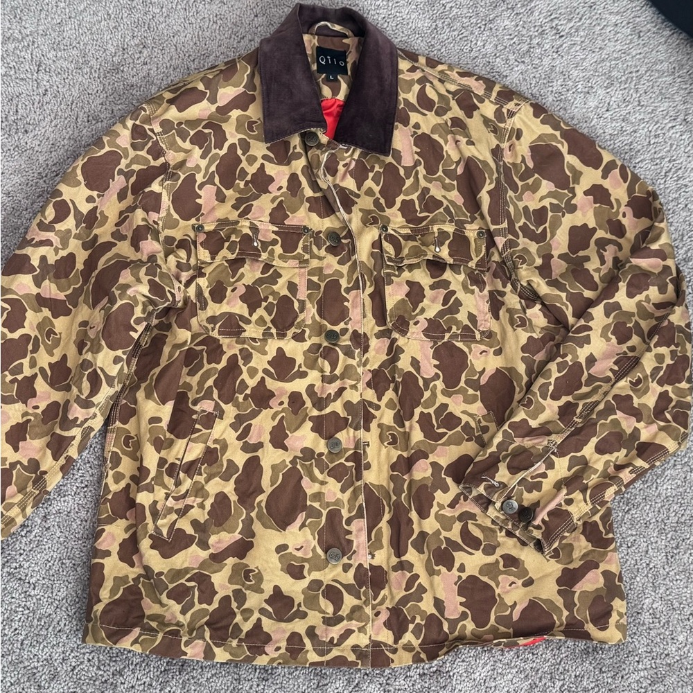 QILO Camouflage Jacket with Brown Corduroy Collar